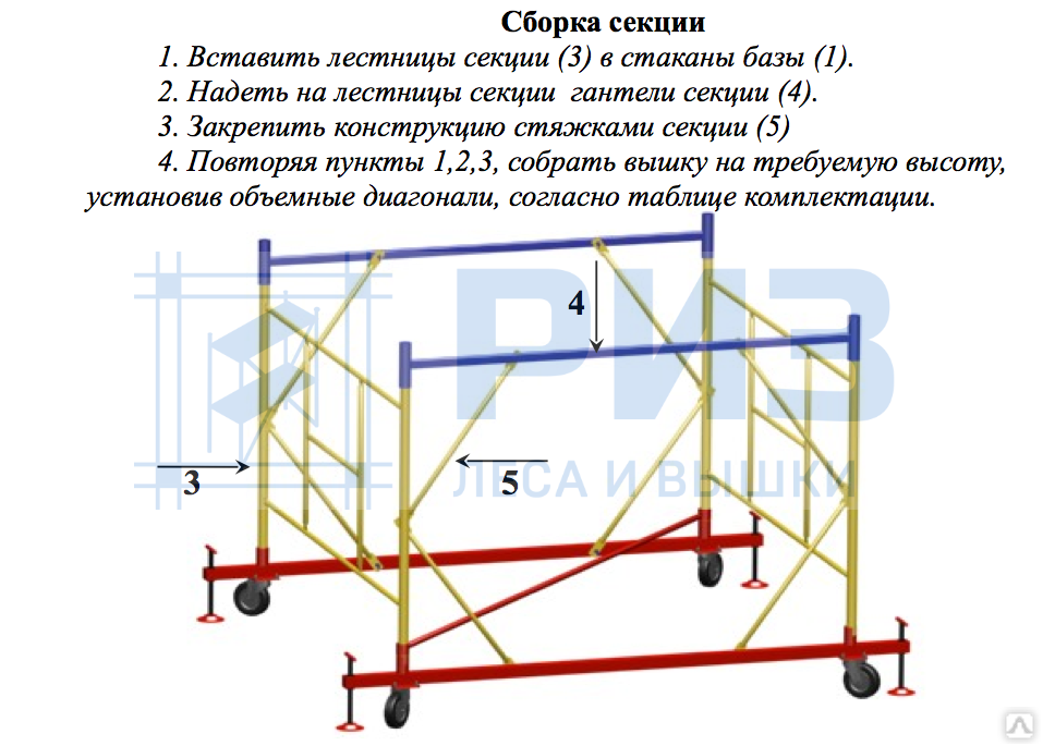 Вышка тура ВС-250/1.6х2.0 Базовый блок + 12 секций (15.9 м)
